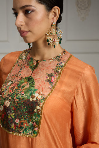 Orange yoke embellished tunic