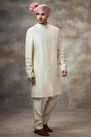 Ivory sleeve embellished sherwani set