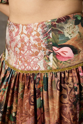 Orange floral print skirt and top set