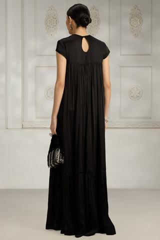 Black embroidered collar gown
