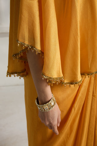 Yellow drapped dhoti set