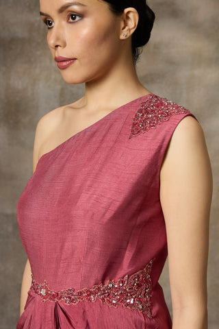 Pink one shoulder drapped gown