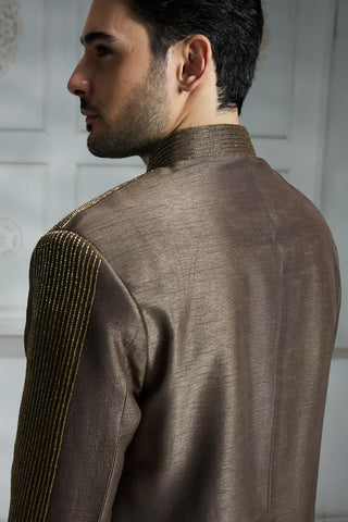 Olive green solid sherwani set