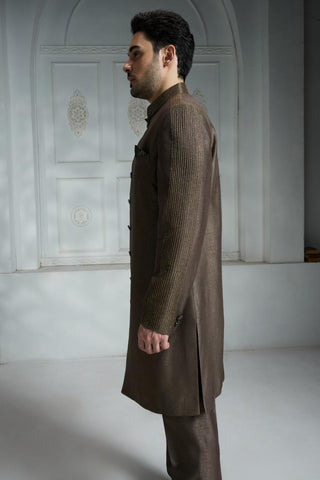 Olive green solid sherwani set