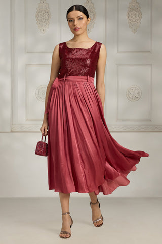 Maroon sequin embellished dress