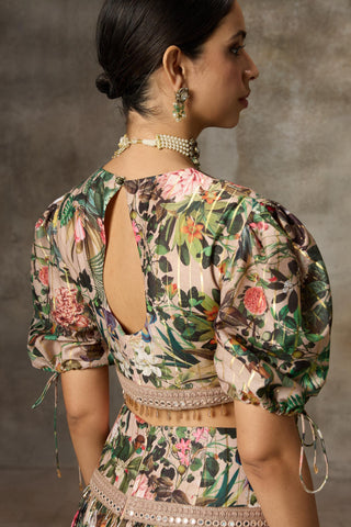 Beige floral print skirt and top set