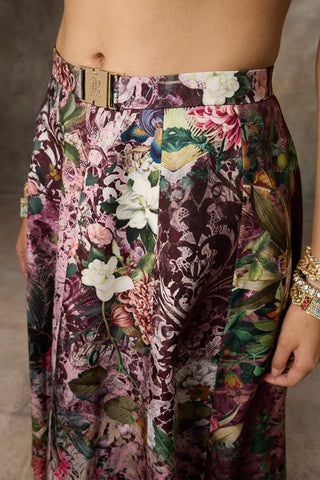 Maroon botanical print skirt and top set