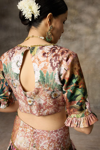 Orange floral print skirt and top set