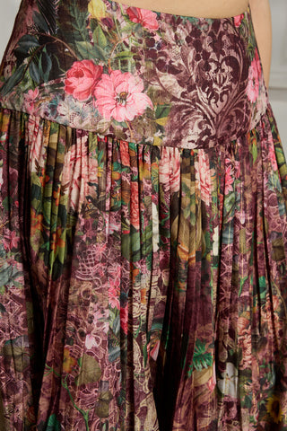 Maroon botnical printed cape set