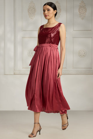 Maroon sequin embellished dress