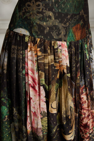 Black botanical printed cape set