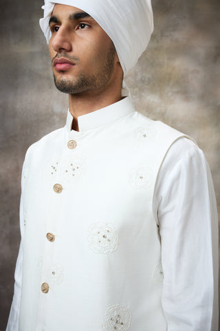 White embellished koti with kurta set