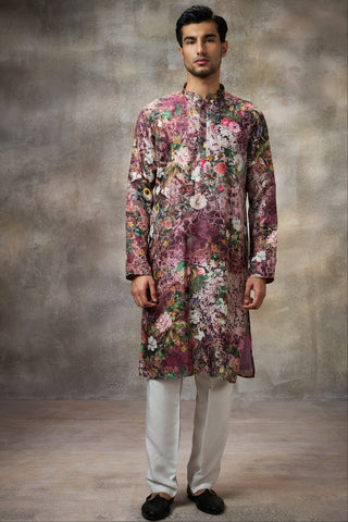 Maroon botanical printed kurta set