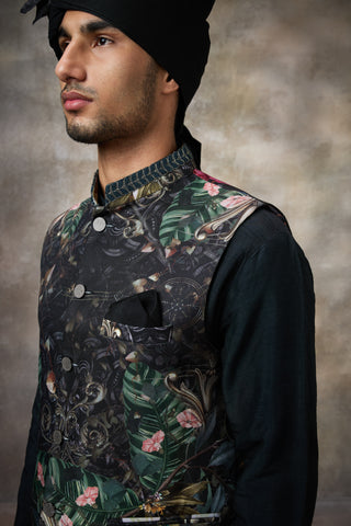 Black signature koti with kurta set