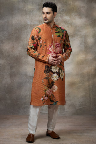 Orange printed kurta set