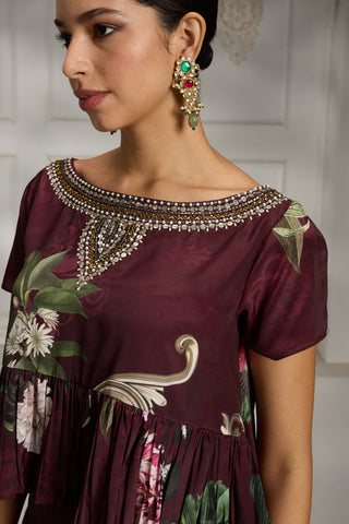 Maroon printed cape set