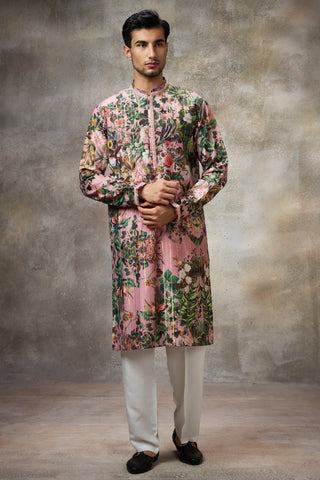 Pink floral print kurta set