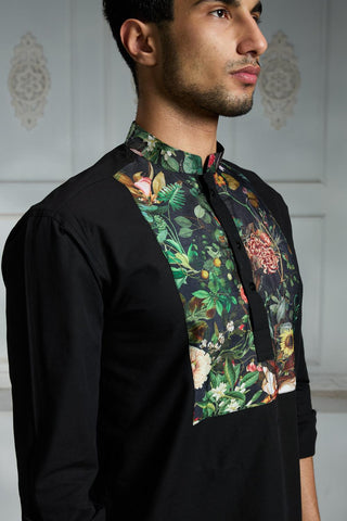 Black yoke printed shirt