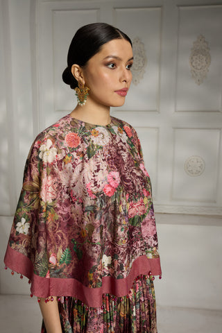 Maroon botnical printed cape set