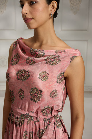 Pink cowl neck printed dress
