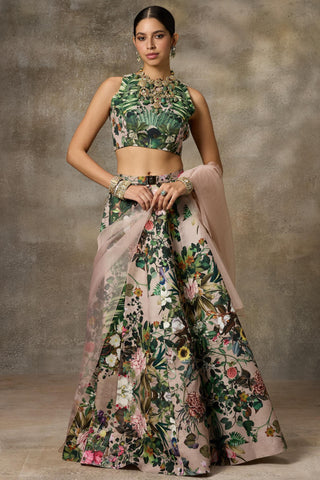 Beige botanical print skirt and top