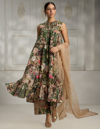 Beige orinted tunic set