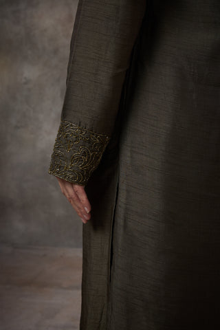Green solid kurta set