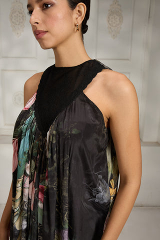 Black botanical printed dress