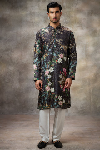 Black floral printed kurta set