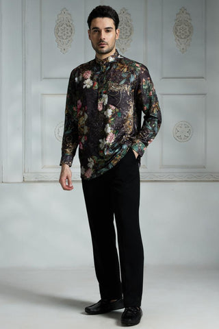 Black silk printed shirt
