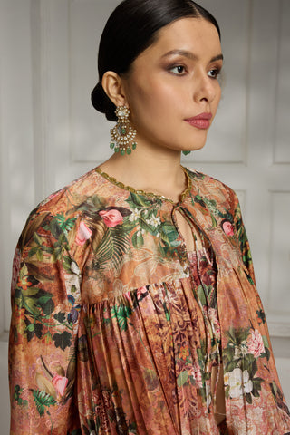 Orange floral printed cape set