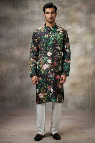 Black signature floral printed kurta set