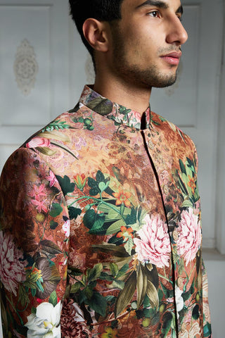 Orange printed sherwani set
