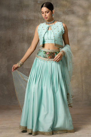 Blue jacket style top and skirt set
