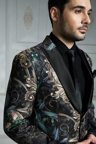 Black printed blazer