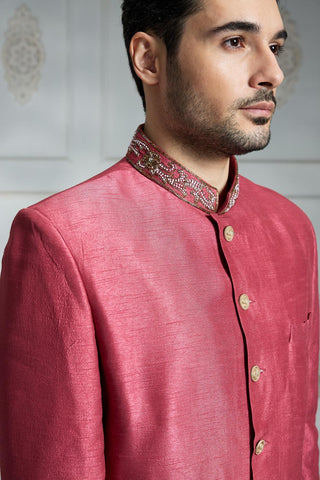 Maroon solid sherwani set