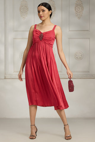 Red embellished dress