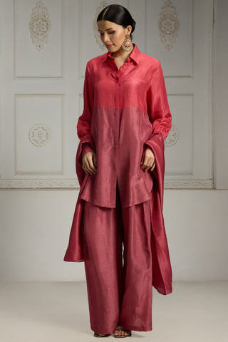 Pink color blocked tunic set