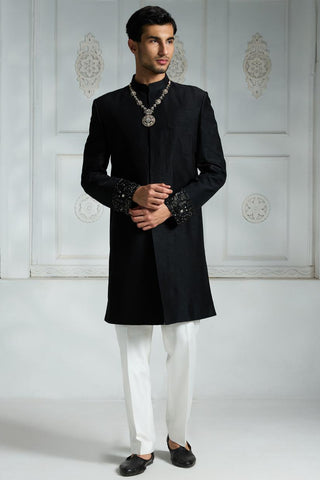 Black solid sherwani set