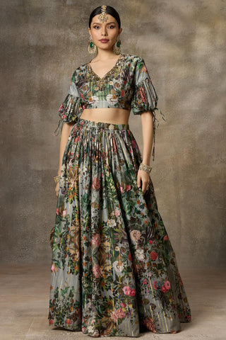 Blue botanical print skirt and top set