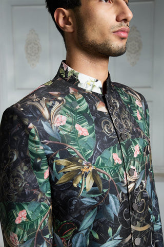 Black printed sherwani set