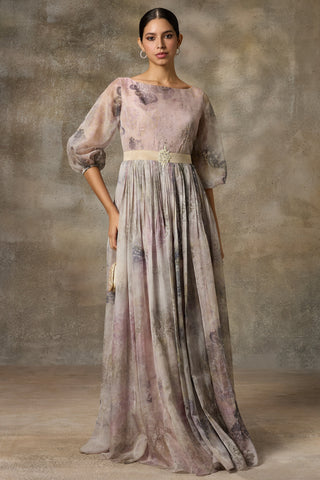 Ivory botanical printed gown