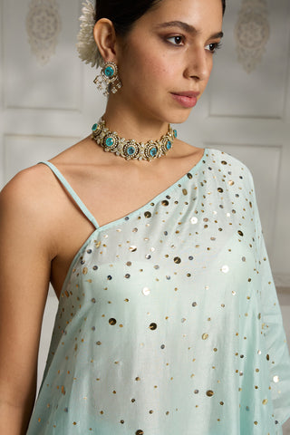 Blue one shoulder cape set