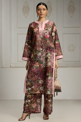 Maroon floral printed tunic set