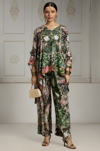 Beige botanical printed tunic set