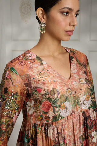 Orange floral printed tunic set