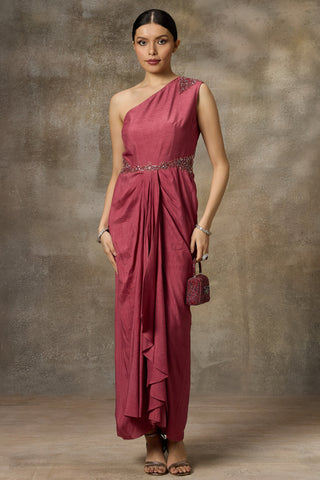 Pink one shoulder drapped gown