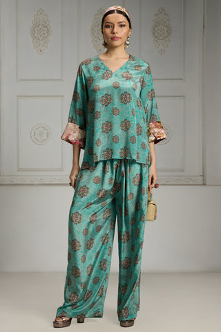 Blue butti printed tunic set