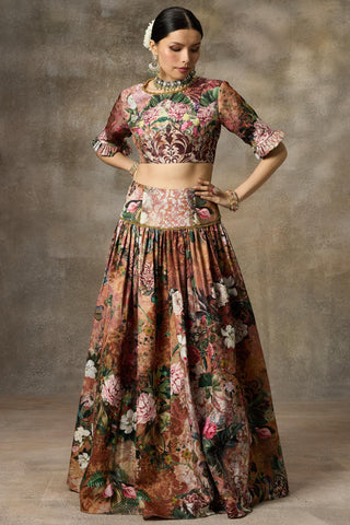 Orange floral print skirt and top set