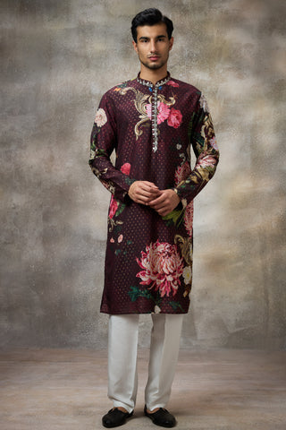 Maroon floral printed kurta set